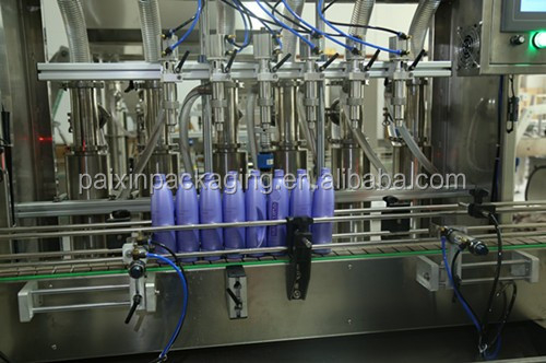 Automatic small bottle shampoo, detergent filling, capping, labeling and packing machine